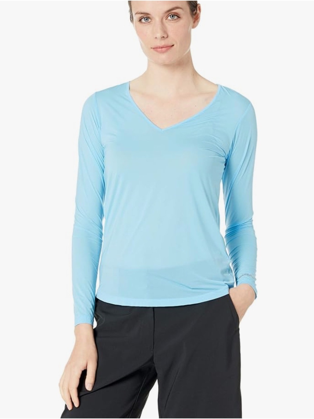Jamie Sadock Light Blue V-Neck 35 SPF Long Sleeve Women's Top M